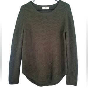 Pinque Axelia Open Knit Olive Green Sweater Size Medium Rib Knit Trim